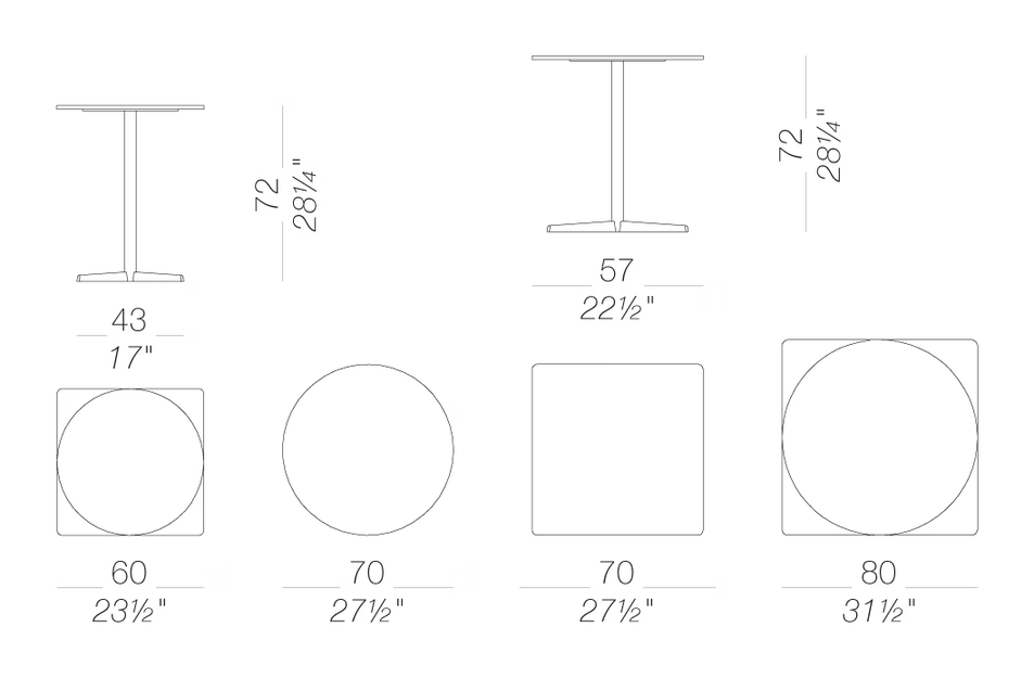 Auki H72 Table by LaPalma, size drawing