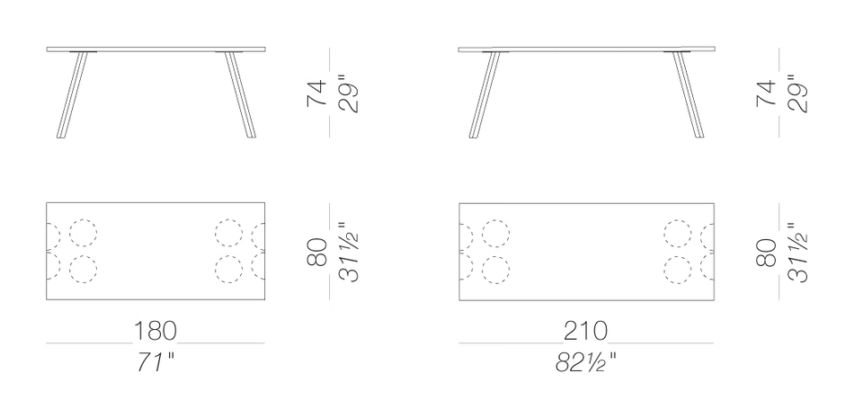 Ori Rectangle Table by LaPalma, size drawing