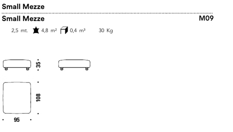 Mezze Chaise Lounge by Moroso, size drawing: Small Mezze