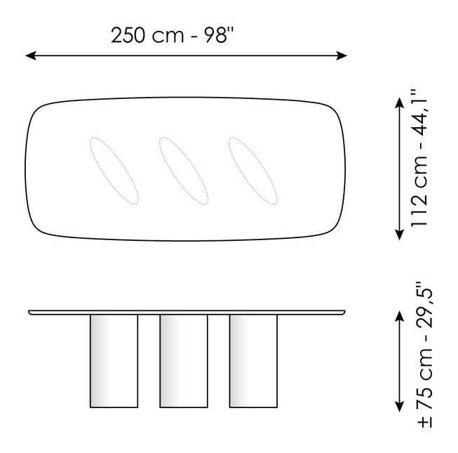 Louver Dining Table by Bonaldo, size drawing 3