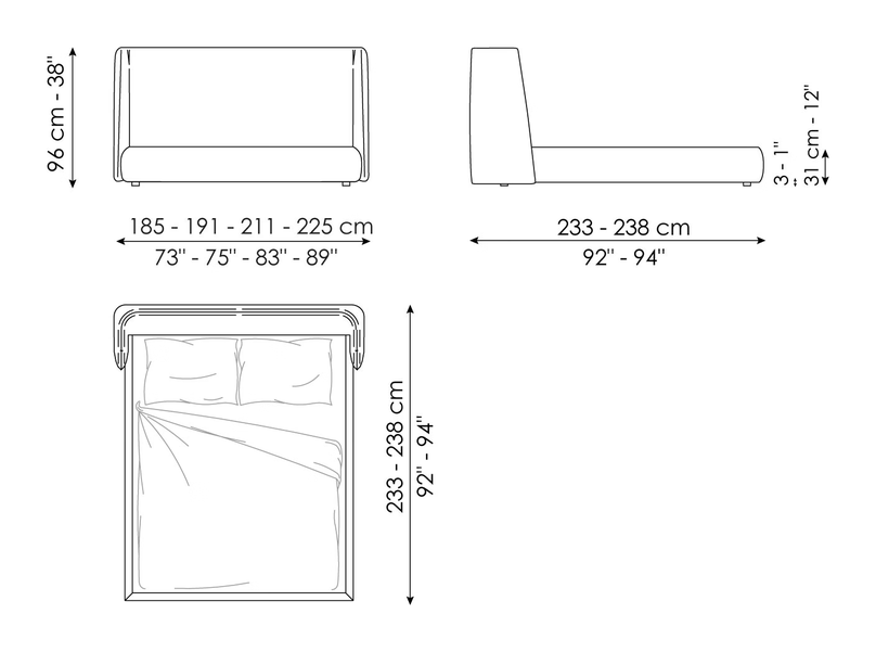 Basket Double Bed by Bonaldo, size drawing: Basket