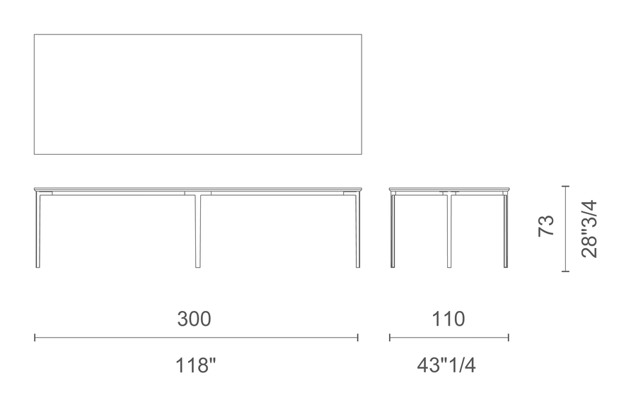 Openup Table by Cappellini, size drawing: TOU4