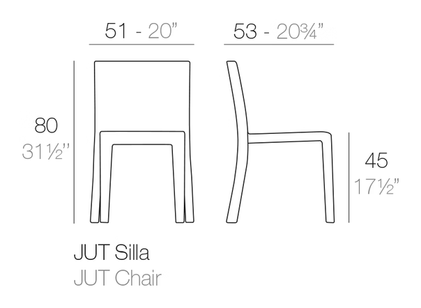 Jut Chair by Vondom, size drawing