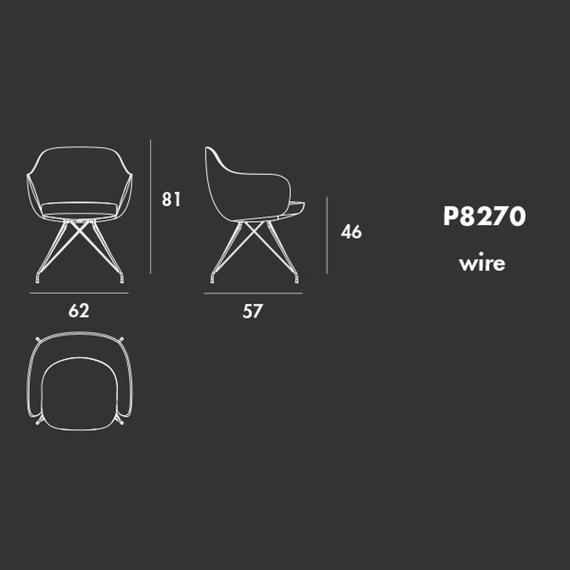 Cadira Wire Chair by Sovet, size drawing