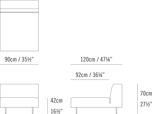 Endless Sectional by Bensen, size drawing: Deep Mid Unit