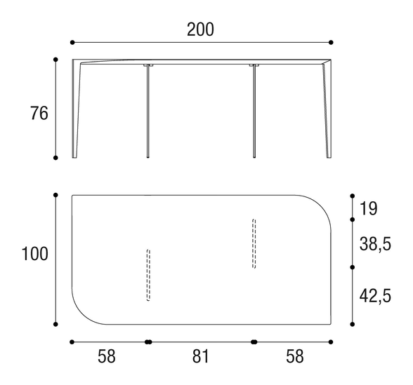 P&J Dining Table by Lago, size drawing 3