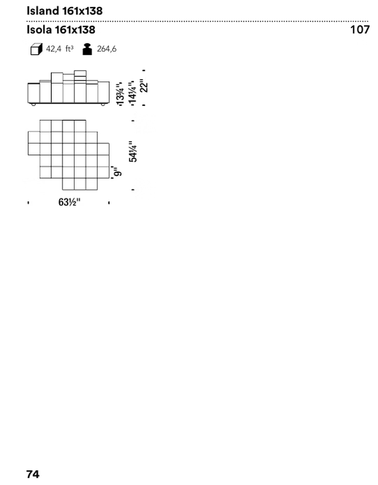 Do-Lo-Rez Sofa by Moroso, size drawing: Island 161x138