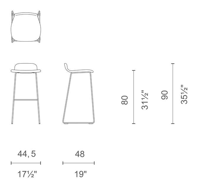 Tate Soft Stool by Cappellini, size drawing: TS_32B