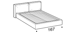Flann 2.0 Bed by Ditre Italia, size drawing: Queen size bed for 153x203 cm mattress