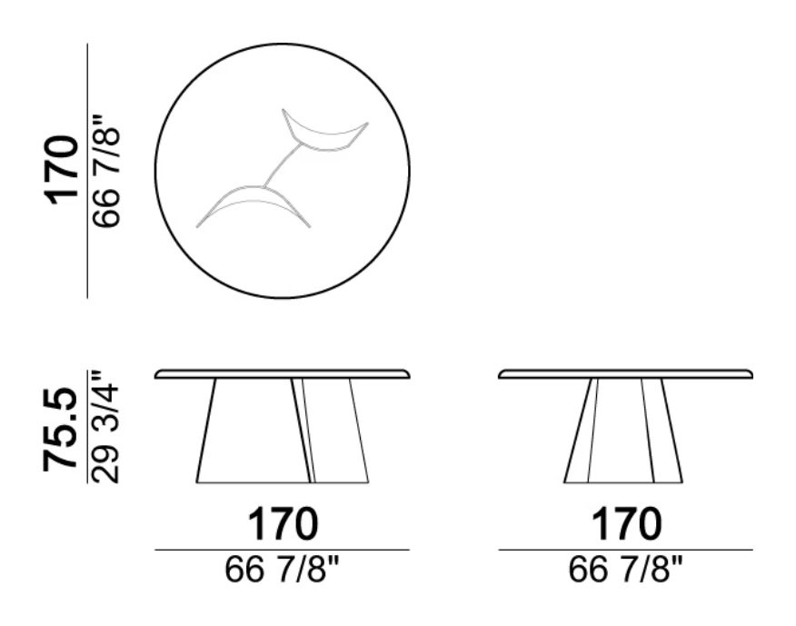 Avalon Dining Table by Arketipo, size drawing 3
