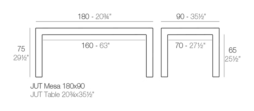 Jut Dining Table by Vondom, size drawing