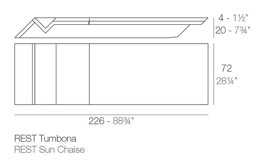 Rest Chaise Lounge by Vondom, size drawing