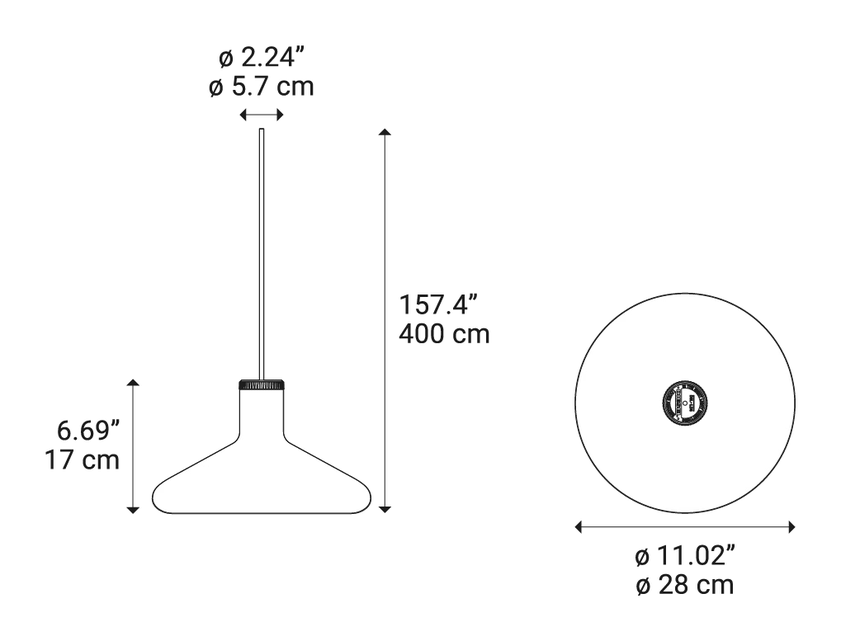 Flask Pendant Lamp by Lodes, size drawing: Flask B