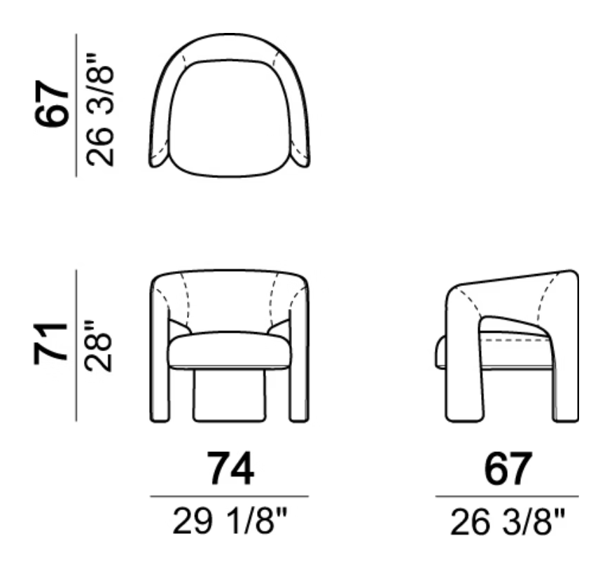 Sienna Grand Armchair by Arketipo, size drawing