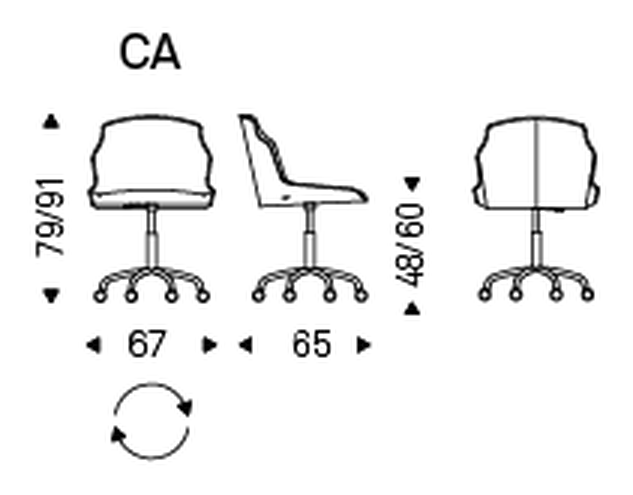 Tyler Wheels Swivel Chair by Cattelan Italia, size drawing 1