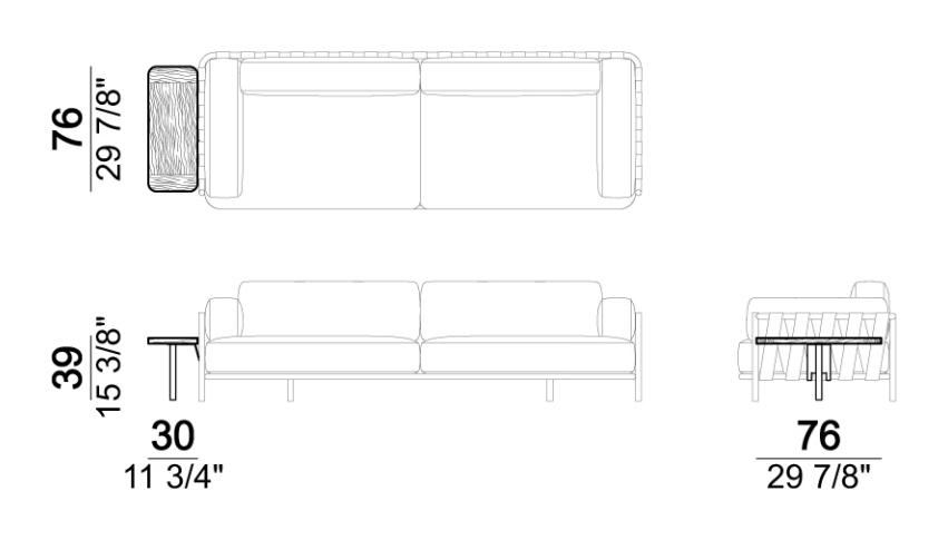 Punta Ala Sofa by Arketipo, size drawing: Shelf