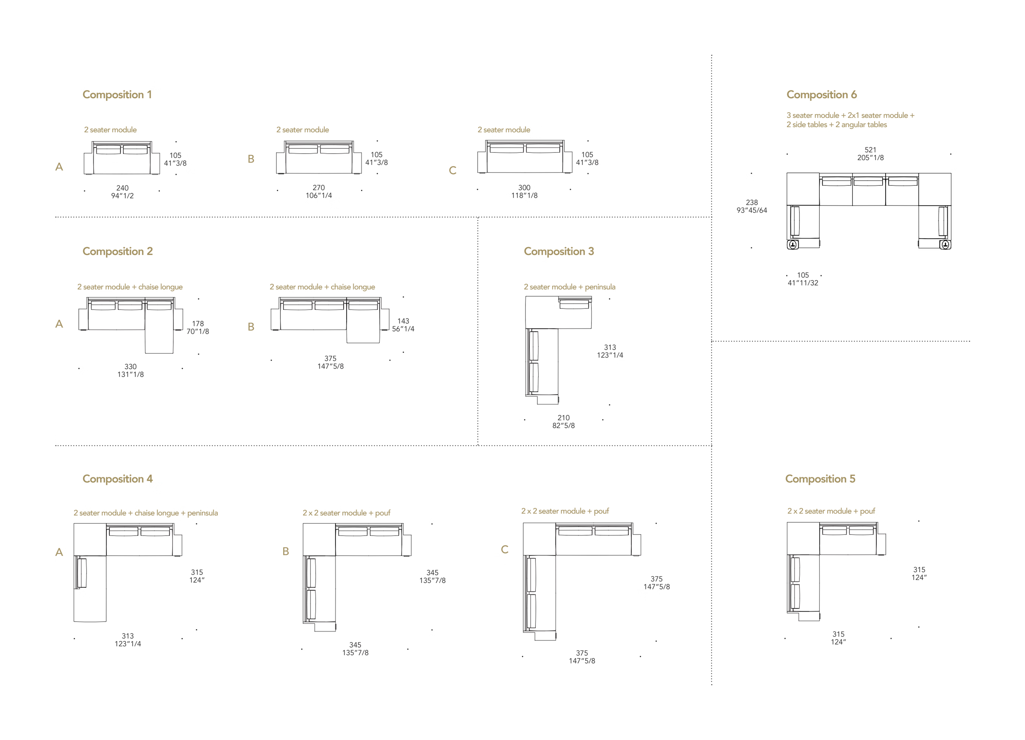Belle Epoque Sofa by Reflex, size drawing 3