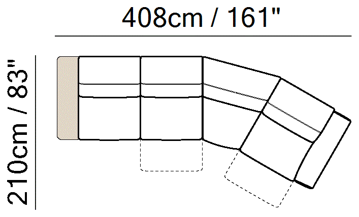 Pagoda Sectional by Natuzzi Italia: Leather or fabric modular sofa, outline drawing with sizes