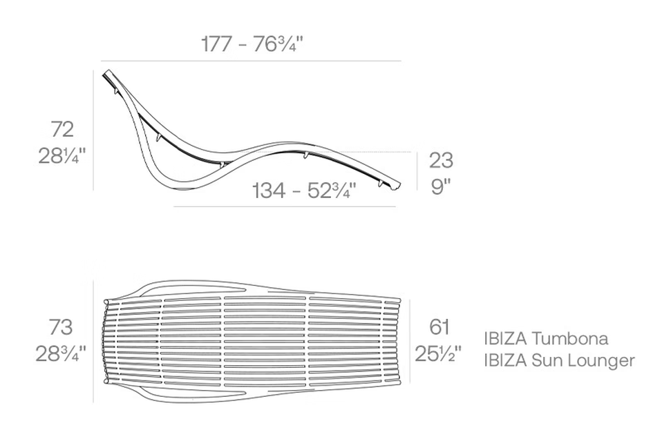 Ibiza Sun Lounger by Vondom, size drawing