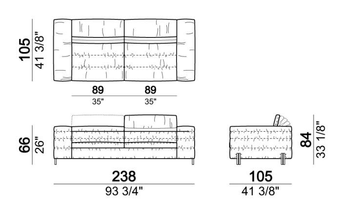 Mayfair Sofa by Arketipo, size drawing: Sofa