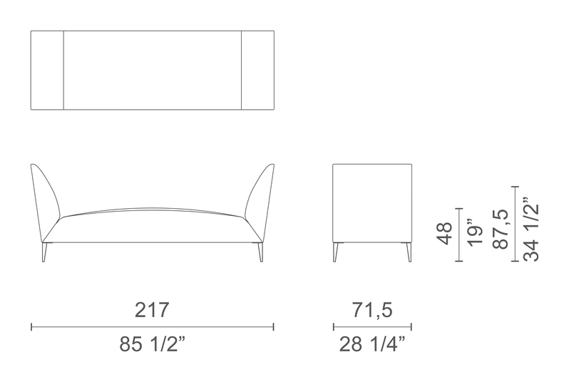 Daybed Sofa by Cappellini, size drawing: DB_1