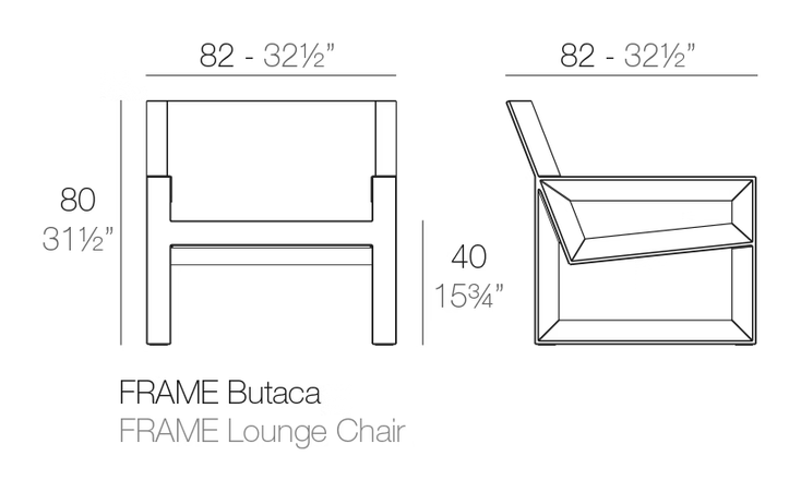 Frame Lounge Chair by Vondom, size drawing