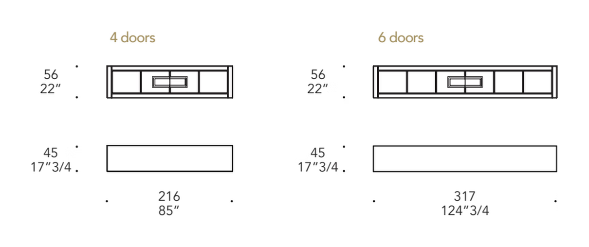 Palazzo Ducale Sideboard Low by Reflex, size drawing