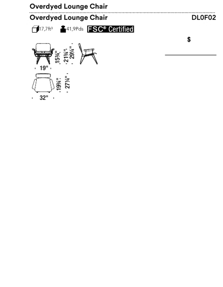 Overdyed Lounge Chair by Moroso, size drawing: Overdyed Lounge Chair
