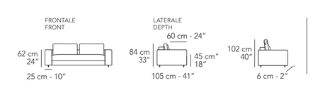 Kuba Plain Sofa by Nicoline, size drawing: Front and side views