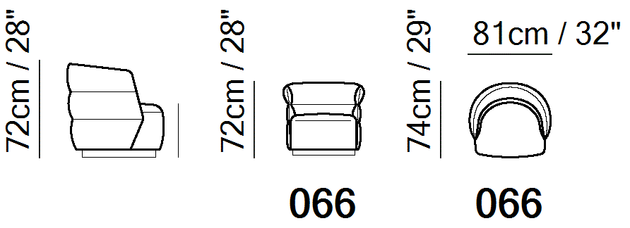 Couture Swivel Armchair by Natuzzi Italia, size drawing