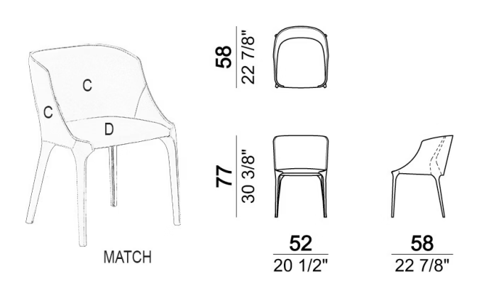 Goldie Chair by Arketipo, size drawing