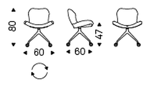 Rachel Wheels Swivel Chair by Cattelan Italia, size drawing