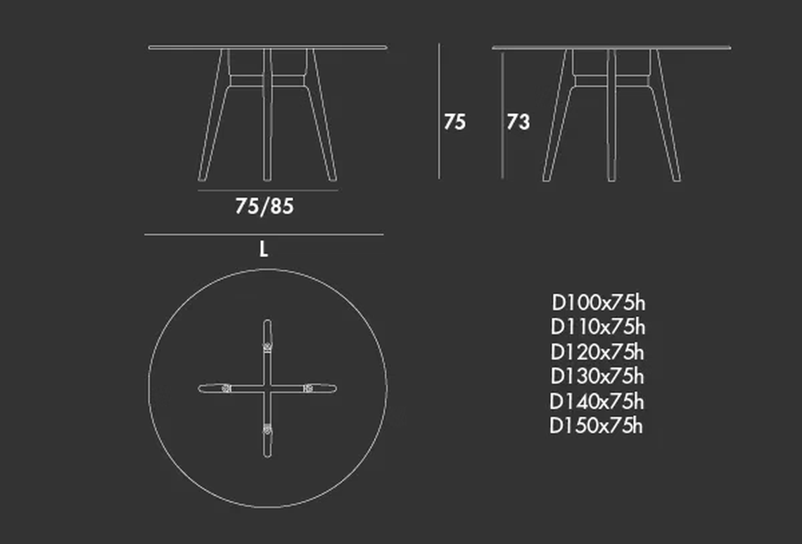 Lewood Round Table by Sovet, size drawing
