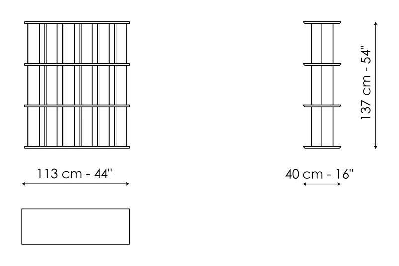 Dogma Bookshelf by Bonaldo, size drawing: Dogma 113 x H 137