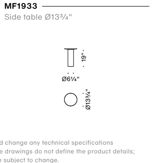 Mangiafuoco Side Table by Moroso, size drawing: Side table Ø13¾″