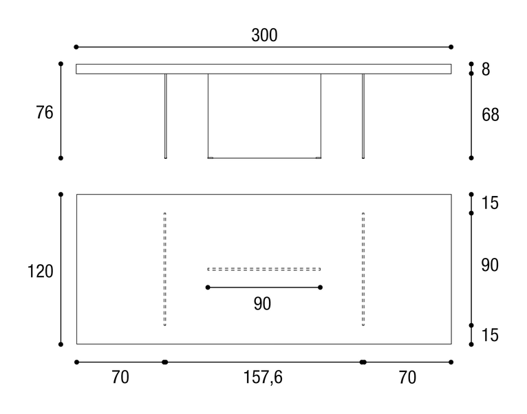 Air Table by Lago, size drawing: 2170G · 2170L · 2170W · 2170X