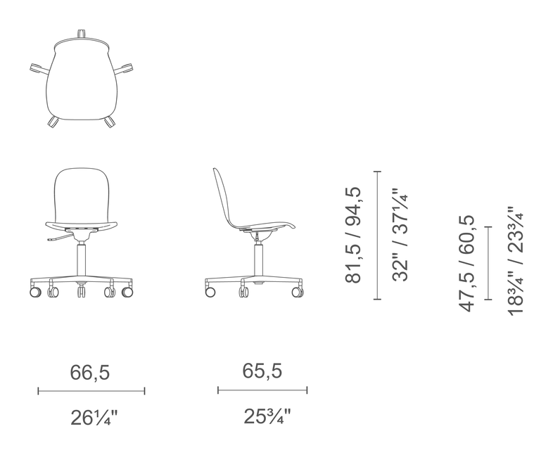 Tate Soft Chair by Cappellini, size drawing: TS_5HR