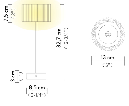 Accordéon Battery Table Lamp by Slamp, size drawing