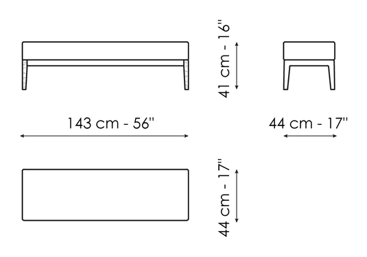 Kriss Double Bed by Bonaldo, size drawing: Kriss bench