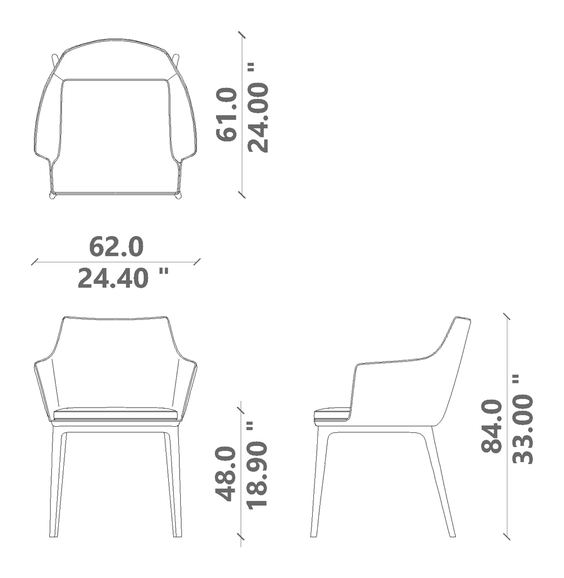 Claude Dining Armchair Indoor by Talenti, size drawing