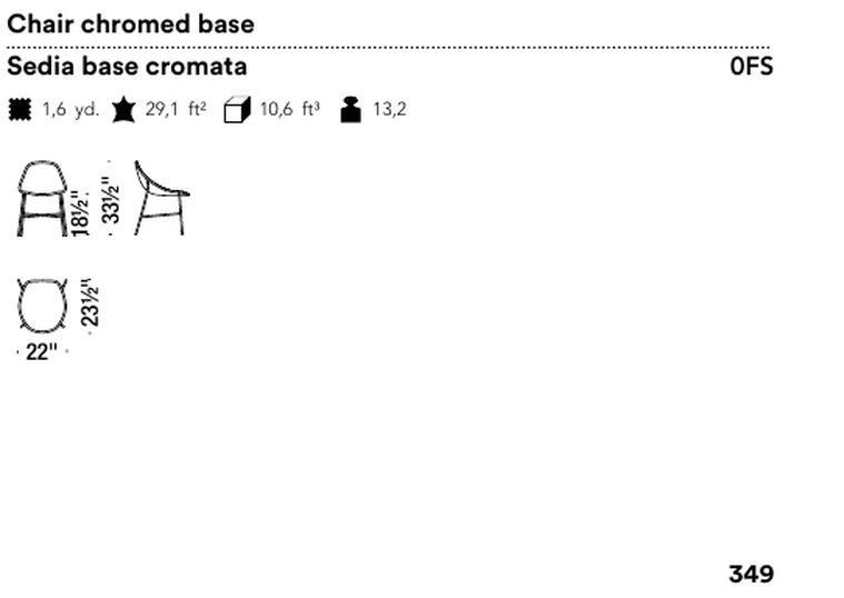 Tia Maria Chair by Moroso, size drawing: Chair chromed base