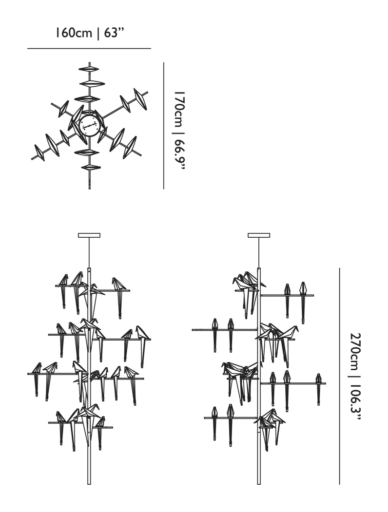 Perch Light Tree Pendant by Moooi, size drawing