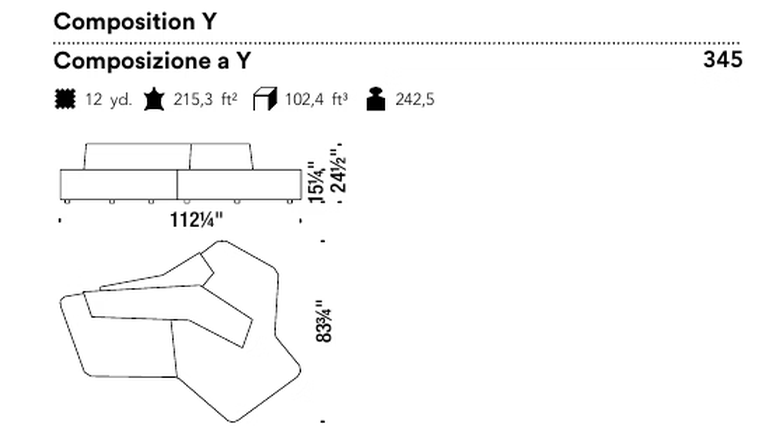 Rift Sofa by Moroso, size drawing: Composition Y