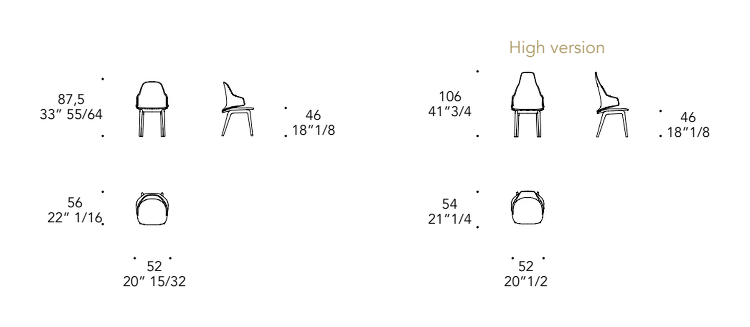 Vela Dining Chair by Reflex, size drawing