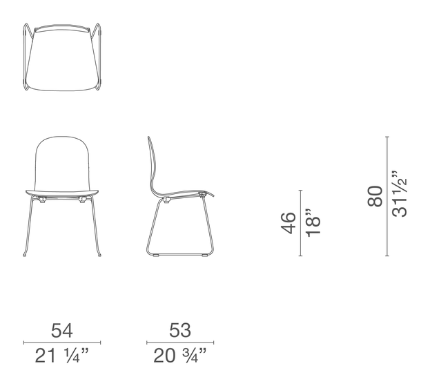 Tate Wood Chair by Cappellini, size drawing: TW_3