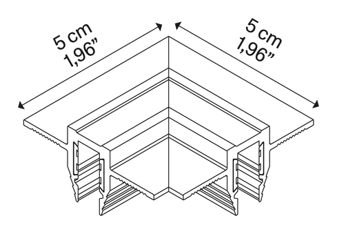 DoubleZero7 Trimless Recessed Lighting System by Lodes, size drawing: Flat Corner