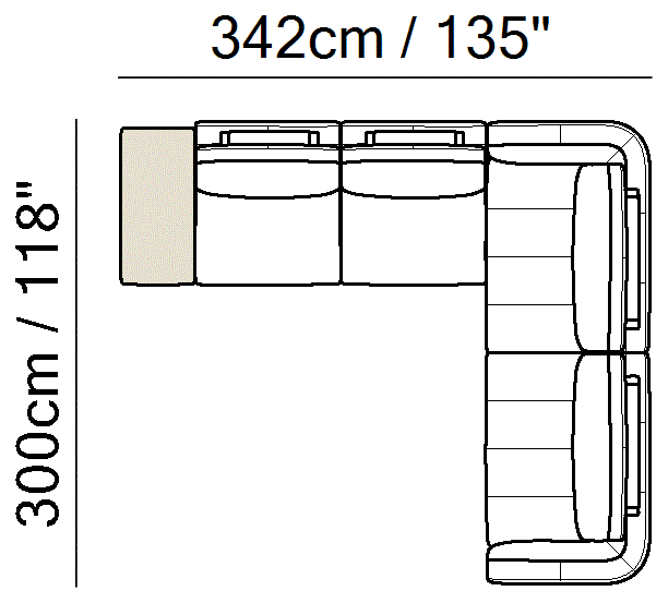 Habita Sectional by Natuzzi Italia: Leather or fabric modular sofa, outline drawing with sizes
