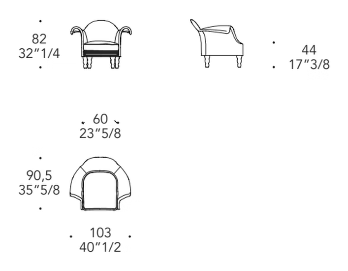 Casanova Poltrona Armchair by Reflex, size drawing