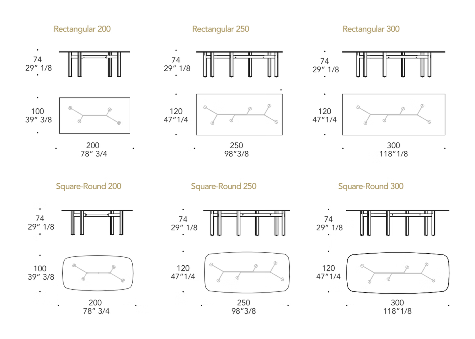 Ramo 72 Dining Table by Reflex, size drawing