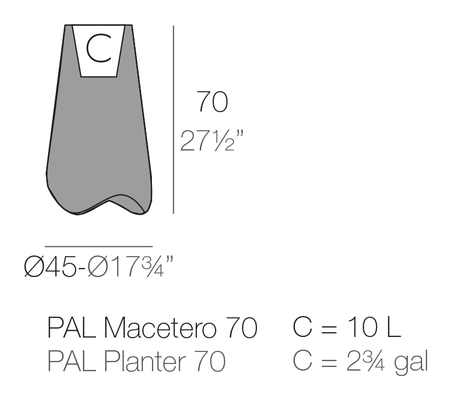 Pal Planter Ø45 × 70 by Vondom, size drawing